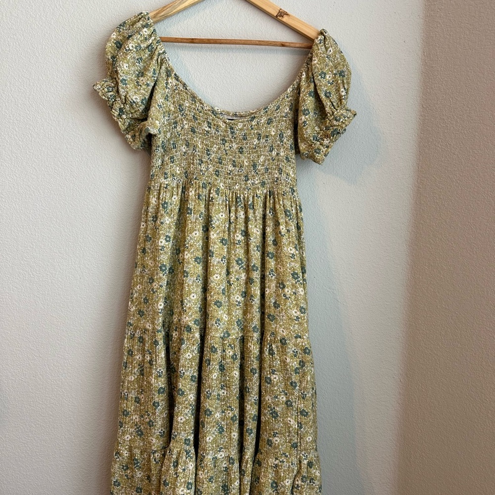 O.P.T. Floral Smocked Midi Dress in Green
